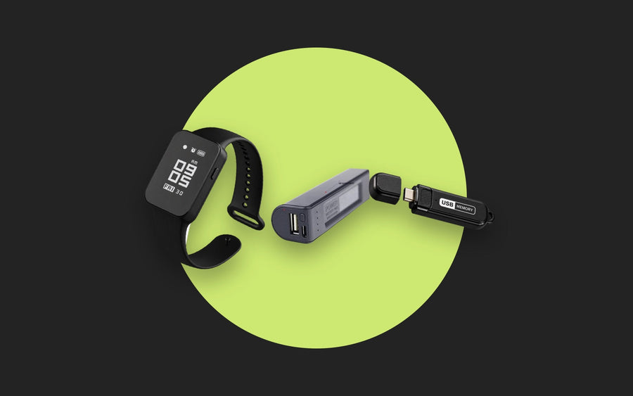 Fitness watch, power bank and USB-C audio recorders